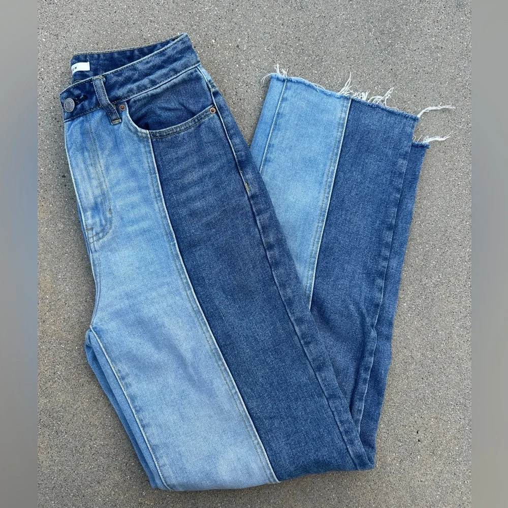 Pacsun 90's Boyfiend Two Tone High Rise 5 Pocket Long Leg Denim Blue Jeans Sz 25 - Picture 4 of 11